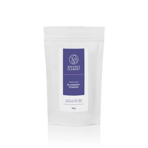 Premium Freeze-Dried Blueberry Powder 100g – 100% Natural & Antioxidant-Rich A pouch of freeze-dried blueberry powder (100g), showcasing its deep purple colour and fine texture—perfect for smoothies, baking, and wellness recipes.