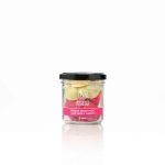 A glass jar filled with 15 pieces of freeze-dried fruit treats in four flavours—strawberry & red currant, pear & raspberry, apple & pumpkin, and apple & spinach. A healthy, all-natural snack with no added sugar or preservatives.