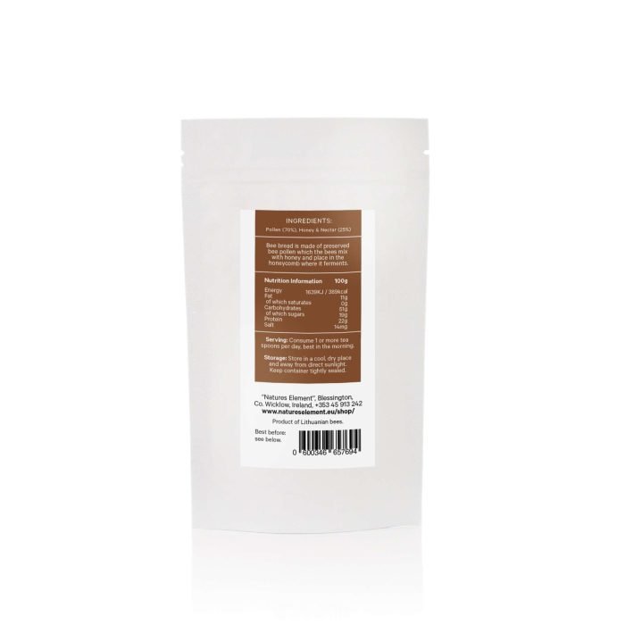 Bee Bread – 100% Natural Superfood for Immunity, Energy & Digestion A pouch of 100% natural bee bread, a fermented superfood made by bees, rich in vitamins, minerals, and probiotics for immune support and energy.