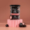 A premium gourmet treat of freeze-dried strawberries coated in rich black chocolate (50%+ cacao), offering a perfect balance of deep cocoa flavour and natural fruit sweetness.
