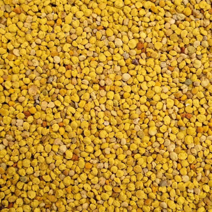 Nature’s Element – Bee Pollen Close-Up Close-up of Nature’s Element bee pollen granules – pure raw natural superfood