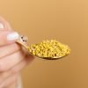 Nature’s Element – Bee Pollen Spoon Close-Up Hand holding golden spoon with Nature’s Element bee pollen – natural wellness supplement