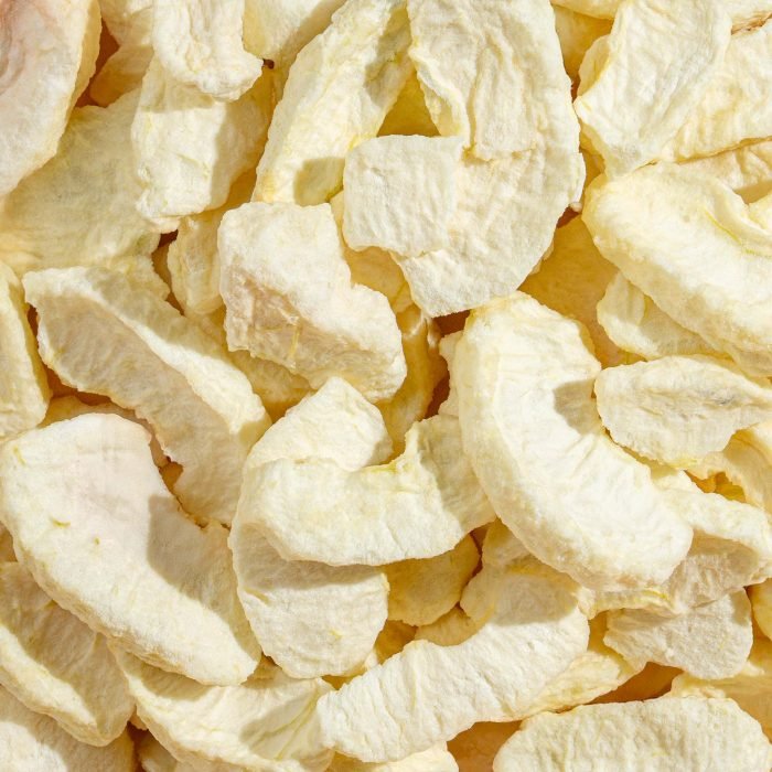 Freeze-Dried Apple Segments | Natures Element (Close View) Freeze-dried apple segments on pedestal – Natures Element