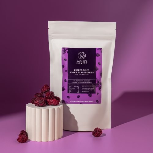 Freeze-Dried Blackberries (Whole) | Natures Element (Front Pack) Whole freeze-dried blackberries – Natures Element front pack