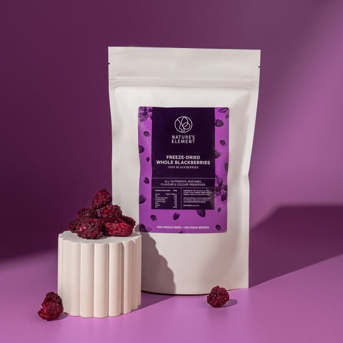Freeze-Dried Blackberries (Whole) | Natures Element (Front Pack) Whole freeze-dried blackberries – Natures Element front pack