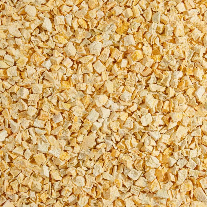 Freeze-Dried Peach Cubes | Natures Element (Close View) Freeze-dried peach cubes on display – Natures Element