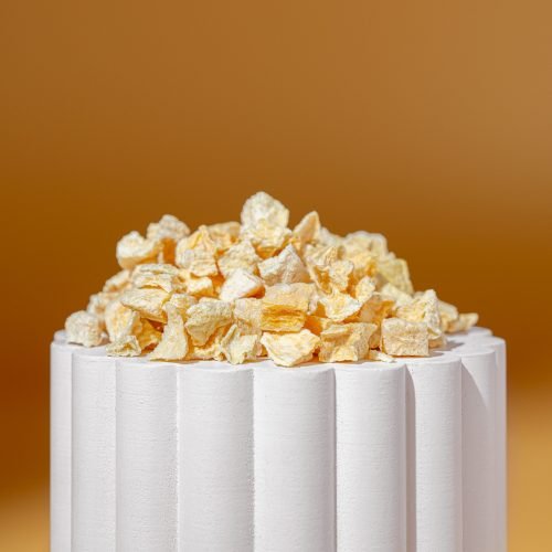 Close-up of freeze-dried peach cubes – Natures Element