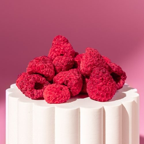 Close-up of freeze-dried raspberries on pedestal – Natures Element