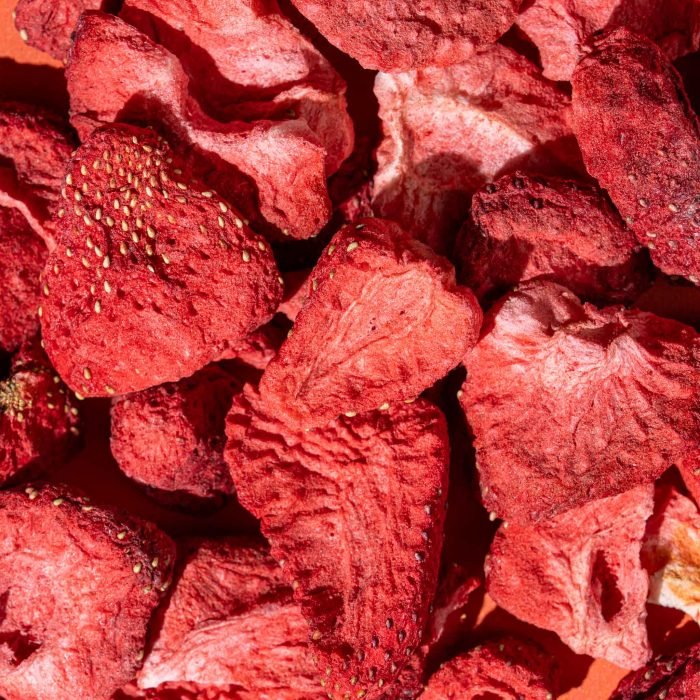 Freeze-Dried Strawberries | Natures Element (Close View) Freeze-dried strawberry slices on display – Natures Element