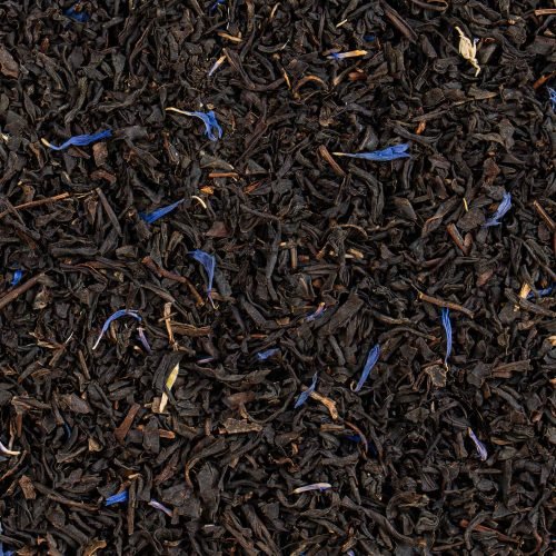 Close-up of loose-leaf Earl Grey tea with cornflower petals